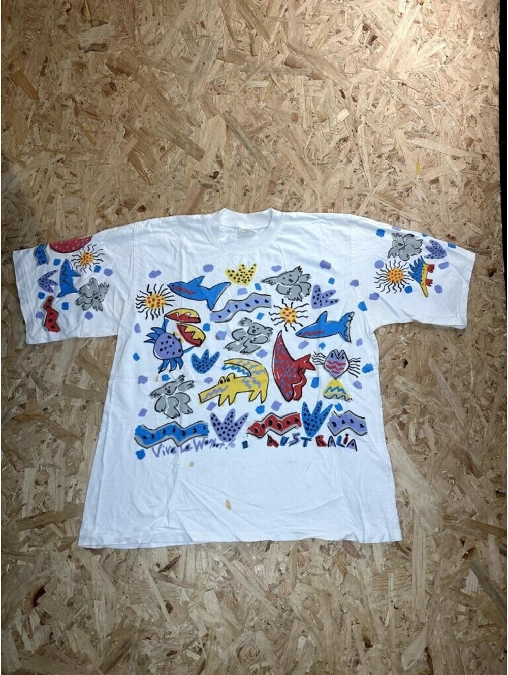 Vintage Viva La Wombat Australia Graphic T-Shirt Mens XL White All Over Print